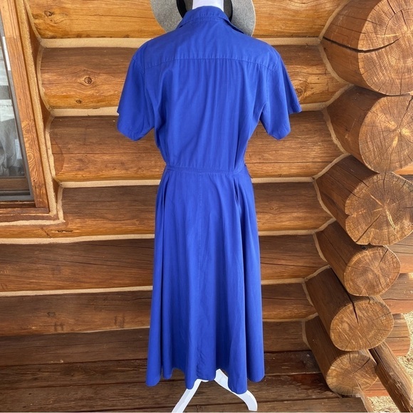 Vtg LANDS’ END Vintage Cobalt Navy blue pleated Shirt Dress Womens size M - Picture 4 of 12
